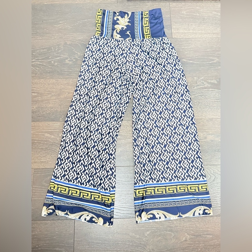 Stylish Blue and Gold Wide Leg Pants